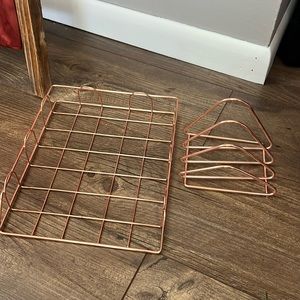 Rose gold metal paper and file storage for office